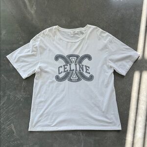 Celine White Short Sleeve Tee with Gray Logo